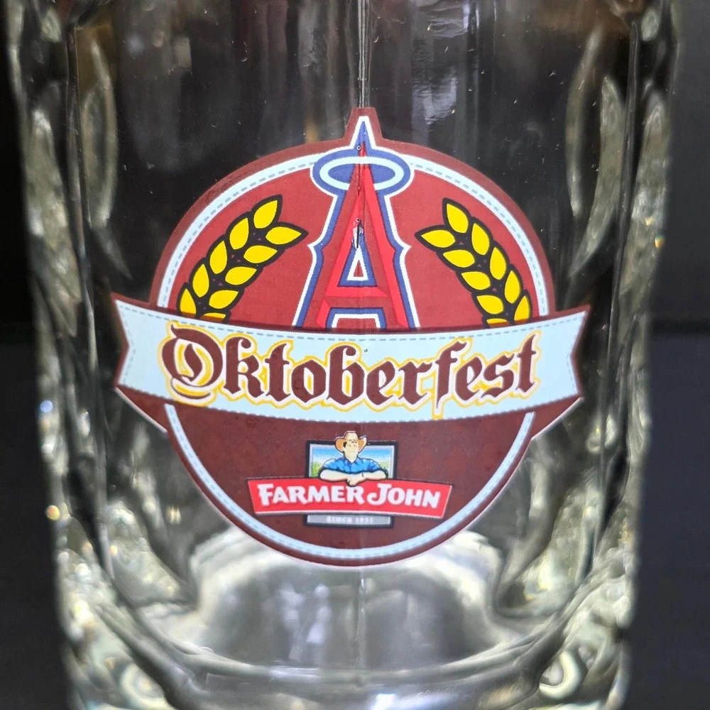 Angels Oktoberfest Beer Stein Glass Mug Clear MLB Farmer John Baseball 16oz Rare